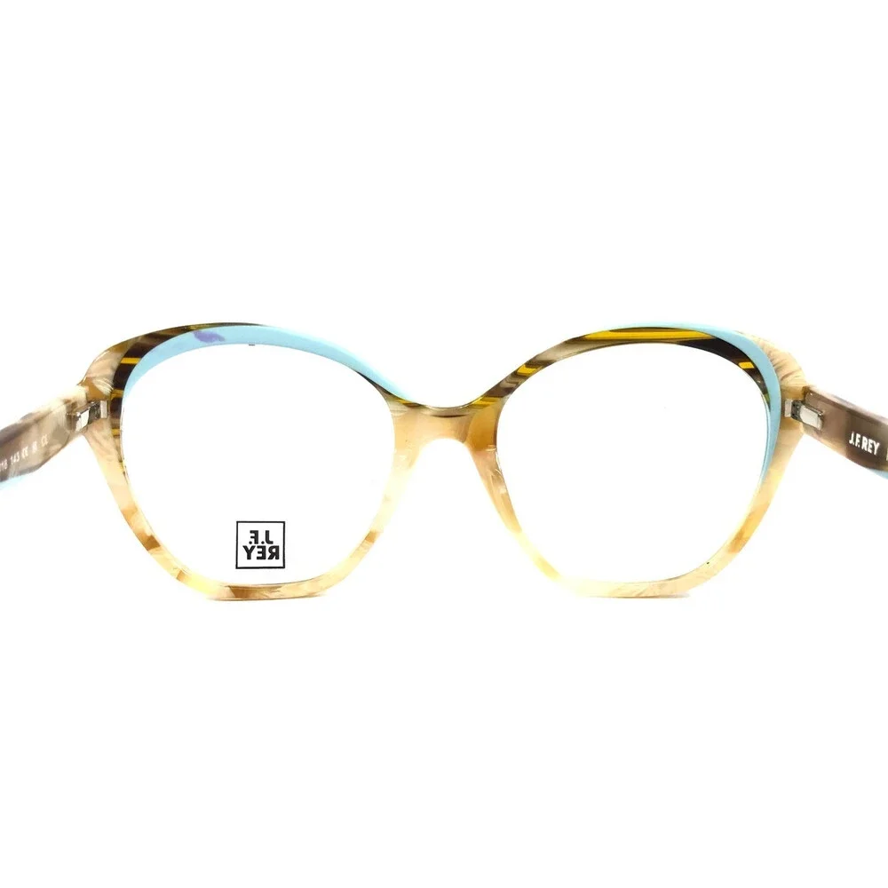 J.F. Rey Eyeglasses Frames JF1551 1222 Brown Horn Blue Asymmetrical 52-18-143